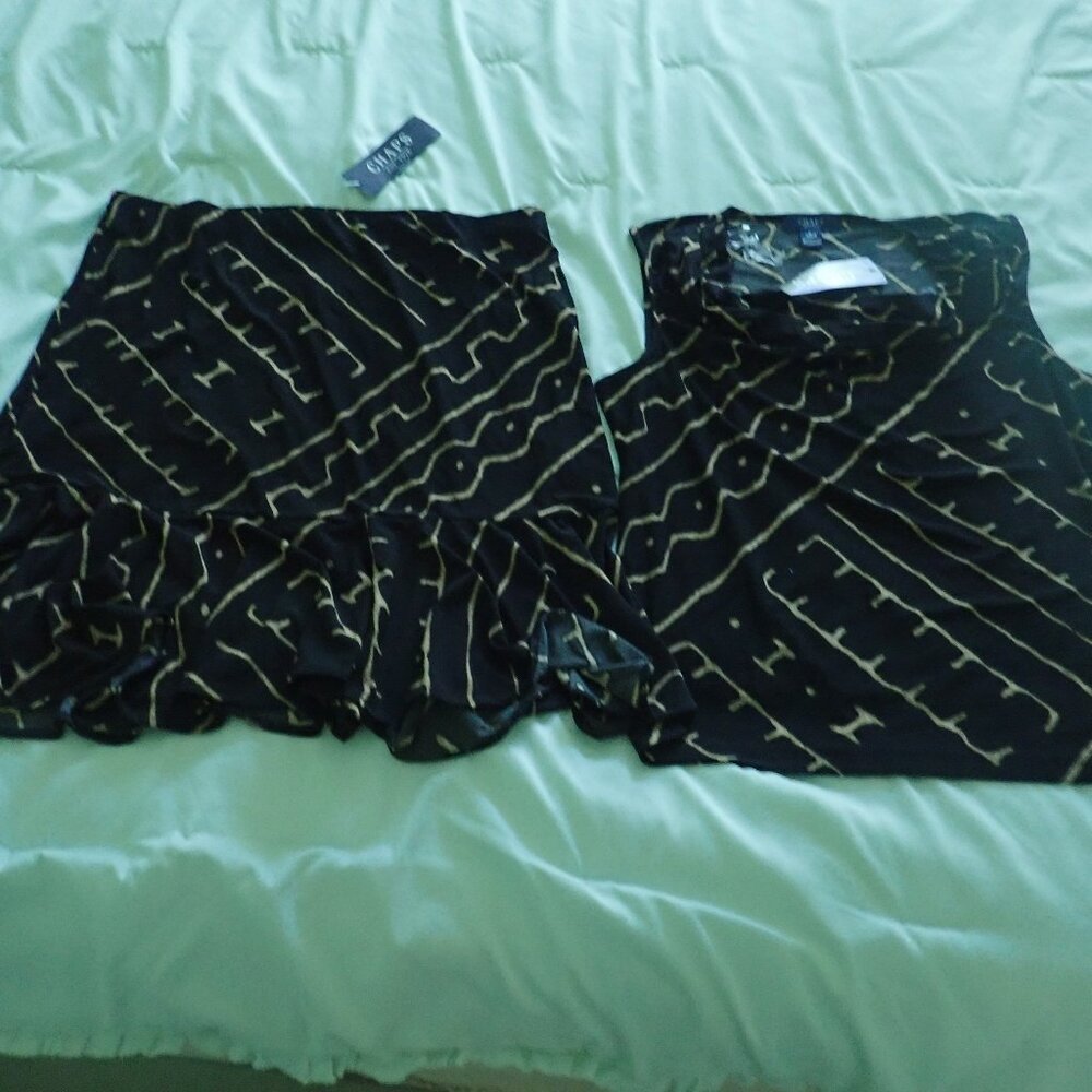 CHAPS 2 PC Flared Skirt and Sleeveless Top Black/Tan Size Large